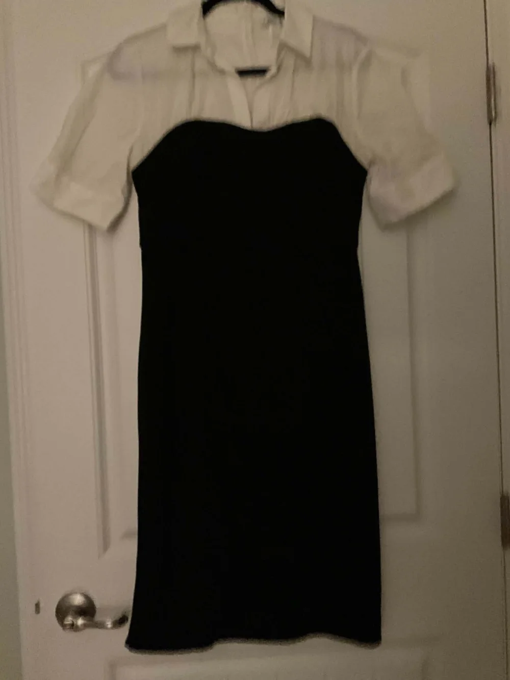Black and White Shirt Collar Sheath Dress